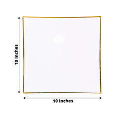 10-Pack Plastic 10" Square Dinner Plates in White Concave Style with Gold Rim - Modern Disposable Party Plates for Weddings & Special Events