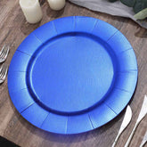 10-Pack Disposable Round Charger Plates in Royal Blue with Leathery Texture - Durable 1100GSM Cardboard Placemats 13"