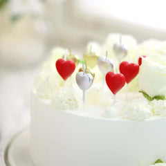 10-Pack Heart Shaped Cupcake Candles Love and Valentine Dessert Toppers - Red, Silver, and Gold