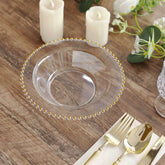 10-Pack Plastic Dessert Salad Bowls Clear Round Design with Gold Beaded Rim - Disposable Soup Bowls 12oz