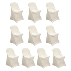 10 Pack Stretch Spandex Chair Covers Beige for Folding Chairs - Durable 160GSM Fitted Slipcovers