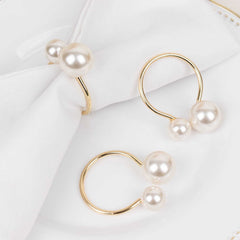 10 Pack White Pearl Gold Metal Napkin Holders Dining Table Decor, Elegant Round Wedding Napkin Rings - 2.5"