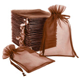 100 Pack Chocolate Organza Gift Bags with Drawstring, 6" x 9" – Wedding Party Favor Bags