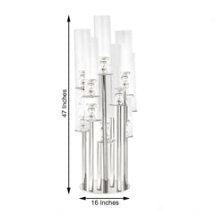 10-Arm Round Cluster Crystal Candelabra with Mirror Base Clear - Sparkling Candle Holder for Votive & Pillar Candles 47"