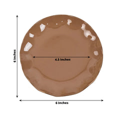 10-Pack Plastic Round 6" Dessert Plates in Coffee Brown Ruffled Rim with Gold Edging - Sturdy Disposable Salad Appetizer Dinnerware