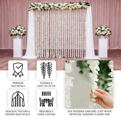 10 Pack White Artificial Wisteria Vines Flower Garlands, Hanging Silk Flowers Wedding Arch Garden Wall Decor - 6.5ft