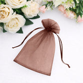 100 Pack Chocolate Organza Gift Bags with Drawstring, 5" x 7" – Wedding Party Favor Bags