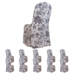 10 Pack Polyester Chair Covers for Banquet Chairs – White Black French Toile Pattern, Reusable Stain-Resistant Slip-On Slipcovers