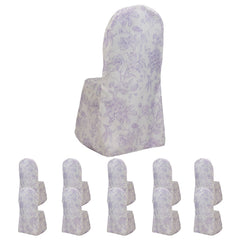 10 Pack Polyester Chair Covers for Banquet Chairs – White Lavender Lilac French Toile Pattern, Reusable Stain-Resistant Slip-On Slipcovers