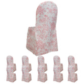 10 Pack Polyester Chair Covers for Banquet Chairs – White Pink French Toile Pattern, Reusable Stain-Resistant Slip-On Slipcovers