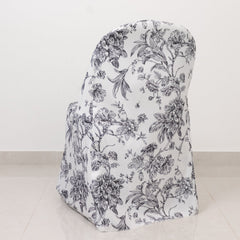 10 Pack Polyester Chair Covers for Folding Chairs – White Black French Toile Pattern, Reusable Stain-Resistant Slip-On Slipcovers