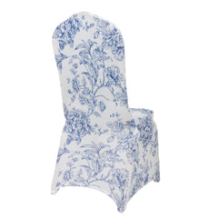 10 Pack Spandex Chair Covers for Banquet Chairs – White Blue French Toile Reusable Stretch Slip-On Floral Covers