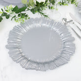 10 Pack Economy Reef Plastic Charger Plates – 13" Silver Dinner Plate Chargers for Weddings, Parties & Catering