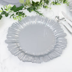 10 Pack Economy Reef Plastic Charger Plates – 13" Silver Dinner Plate Chargers for Weddings, Parties & Catering