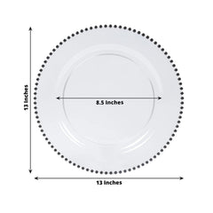 10-Pack Economy Round Plastic Charger Plates 13" in Clear with Black Beaded Rim, Stylish Dinner Party Serving Plates