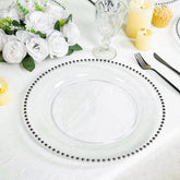 10-Pack Economy Round Plastic Charger Plates 13" in Clear with Black Beaded Rim, Stylish Dinner Party Serving Plates