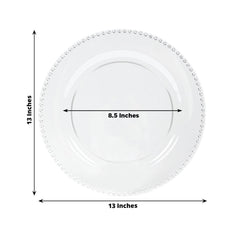 10-Pack Economy Round Plastic Charger Plates 13" in Clear/Silver Glitter with Beaded Rim, Stylish Dinner Party Serving Plates