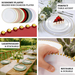 10-Pack Economy Round Plastic Charger Plates 13" in Clear with Black Beaded Rim, Stylish Dinner Party Serving Plates