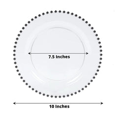 10-Pack Plastic 10" Round Dinner Plates in Clear with Black Beaded Rim - Disposable Party Plates for Banquets & Festive Occasions