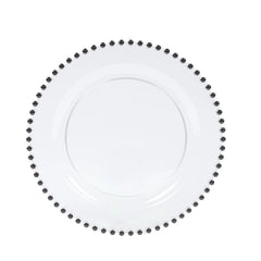 10-Pack Plastic 10" Round Dinner Plates in Clear with Black Beaded Rim - Disposable Party Plates for Banquets & Festive Occasions