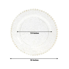 10-Pack Plastic 10" Round Dinner Plates in Clear Gold Glittered with Beaded Rim - Disposable Party Plates for Banquets & Festive Occasions