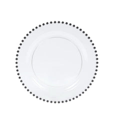 10-Pack Clear Plastic Dessert Plates – 8" Round with Black Beaded Rim, Disposable for Parties & Events
