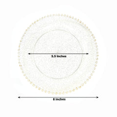 10-Pack Clear Gold Glittered Plastic Dessert Plates – 8" Round with Beaded Rim, Disposable for Parties & Events