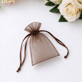 100 Pack Chocolate Organza Drawstring Gift Bags 3" x 4" – Wedding Party Favor Bags