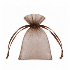 100 Pack Chocolate Organza Drawstring Gift Bags 3" x 4" – Wedding Party Favor Bags