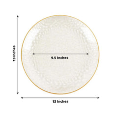 10-Pack Economy Plastic Round Charger Plates 13" in Clear Hammered Design with Glittered Gold Rim - Decorative Dinner Party Serving Plates