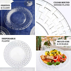 10-Pack Plastic Dinner Plates White Basketweave Rim - Durable Disposable Dinner Plates 10"