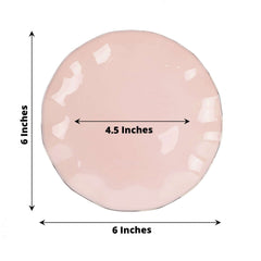 10-Pack Plastic Round 6" Dessert Plates in Blush Ruffled Rim with Gold Edging - Sturdy Disposable Salad Appetizer Dinnerware