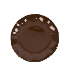 10-Pack Plastic Round 6" Dessert Plates in Cinnamon Brown Ruffled Rim with Gold Edging - Sturdy Disposable Salad Appetizer Dinnerware
