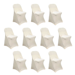 10 Pack Stretch Spandex Chair Covers Beige for Folding Chairs - Durable 160GSM Fitted Slipcovers