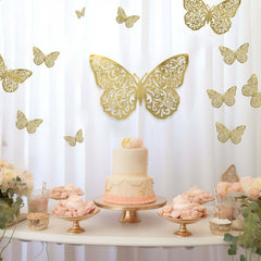 10 Pack Metallic Gold Foil Large 3D Butterfly Wall Stickers, 9"x14" Butterfly Paper Charger Placemat