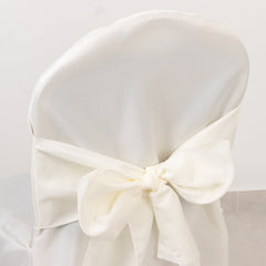 10-Pack Polyester Slip-On Banquet Chair Covers with Attached Sashes – Ivory Reusable Stain-Resistant Covers for Wedding & Event Decor
