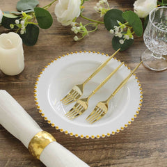 10-Pack Plastic Dessert Salad Bowls White Round Design with Gold Beaded Rim - Disposable Soup Bowls 12oz