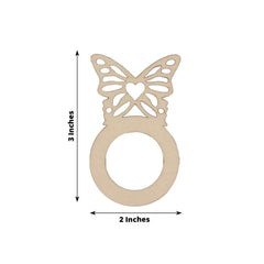 10 Pack Natural Wooden Butterfly Farmhouse Napkin Holders, 3" Boho Rustic Napkin Rings
