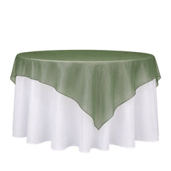 10 Pack Dusty Sage Green Organza Table Overlay 72"x72" - Sheer Table Topper