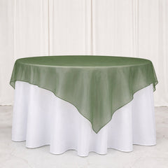 10 Pack Dusty Sage Green Organza Table Overlay 72"x72" - Sheer Table Topper
