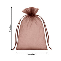 100 Pack Chocolate Organza Gift Bags with Drawstring, 5" x 7" – Wedding Party Favor Bags