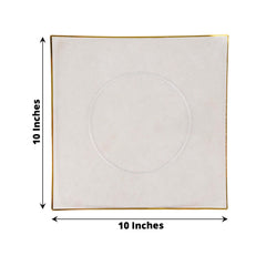 10-Pack Plastic 10" Square Dinner Plates in Clear Concave Style with Gold Rim - Modern Disposable Party Plates