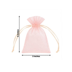 100 Pack Blush Organza Drawstring Gift Bags 3" x 4" – Wedding Party Favor Bags