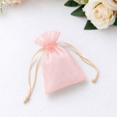 100 Pack Blush Organza Drawstring Gift Bags 3" x 4" – Wedding Party Favor Bags