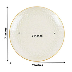 10-Pack Plastic 7" Round Dessert Appetizer Plates in Clear Gold Glittered Hammered Design with Gold Rim - Modern Disposable Salad Plates for Events & Banquets