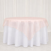 10 Pack Blush Organza Table Overlay 72"x72" - Sheer Table Topper