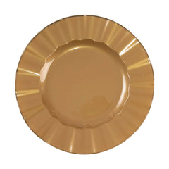 10-Pack Plastic 9" Round Dinner Plates in Gold with Ruffled Rim - Sturdy Disposable Dinnerware for Classy Events & Banquets