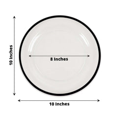 10-Pack Plastic 10" Round Dinner Plates in Clear with Black Rim - Disposable Party Plates for Classy Banquets & Special Occasions