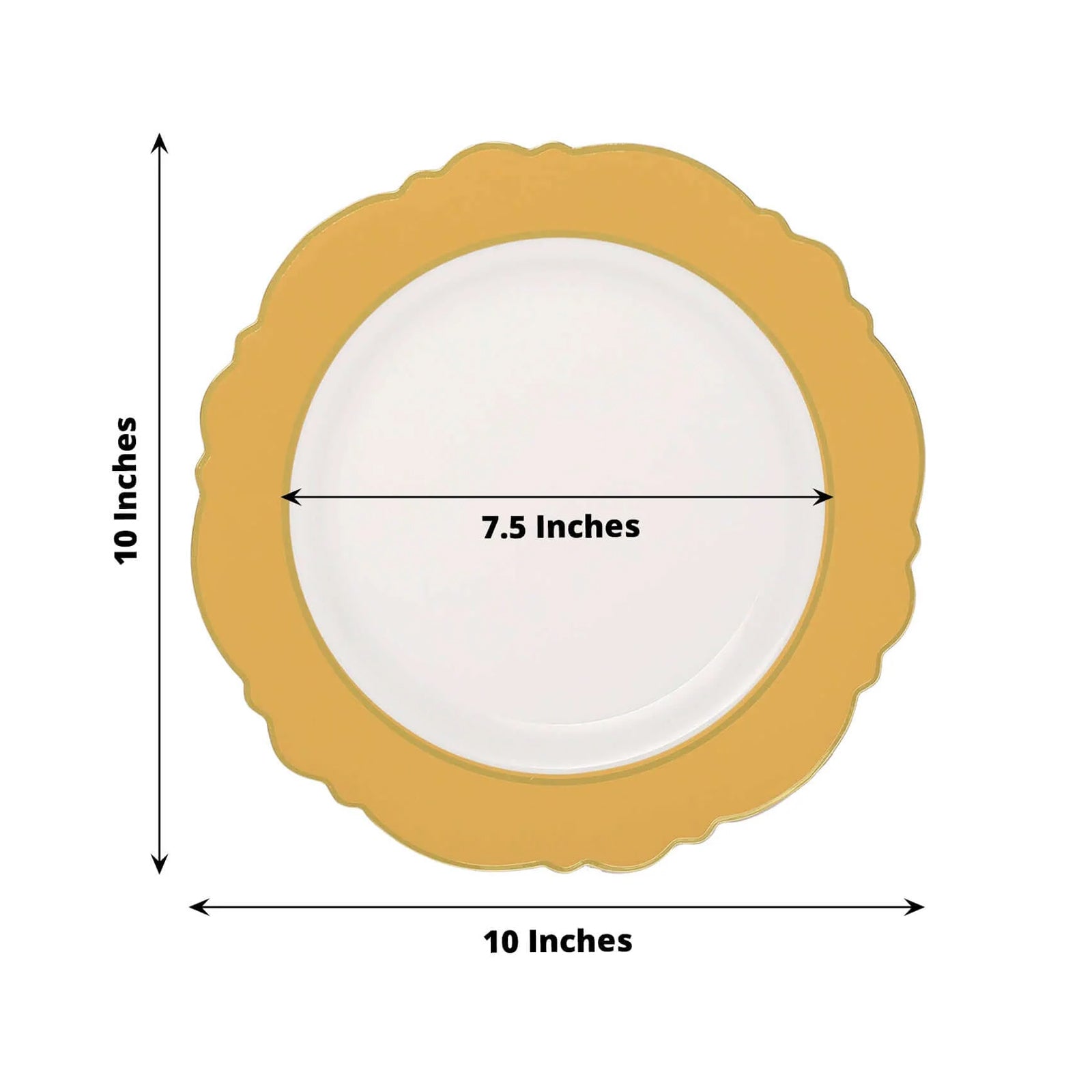10-Pack Plastic 10" Round Dinner Plates in White with Gold Blossom Design & Gold Edging - Disposable Party Plates for Modern & Classy Table Decor