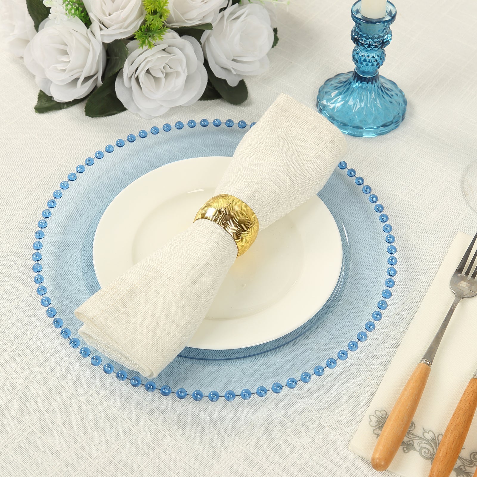 10-Pack Plastic 10" Round Dinner Plates in Transparent Dusty Blue with Beaded Rim - Disposable Party Plates for Banquets & Festive Occasions